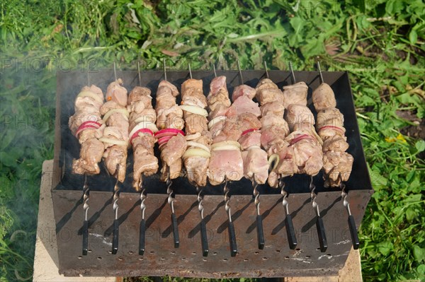 Process of cooking shashlik from pickled meat outdoor