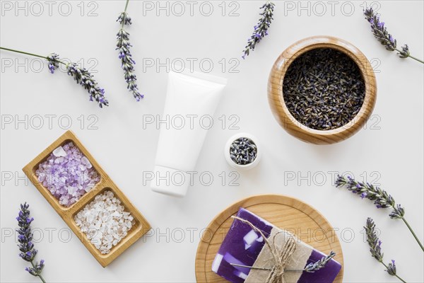 Top view home spa with lavender concept. Resolution and high quality beautiful photo