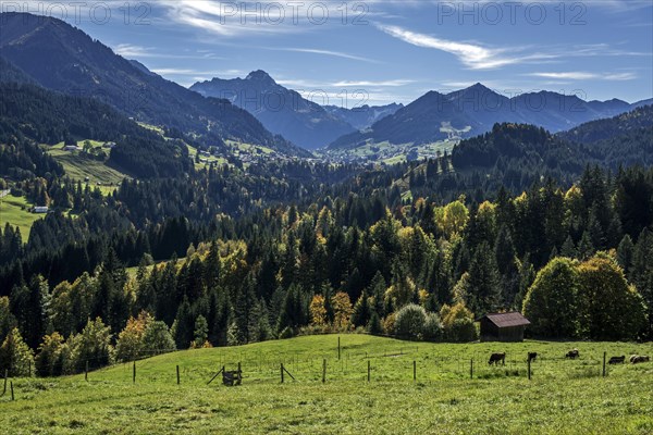 View from the alpine pasture behind the Enge into Kleinwalsertal