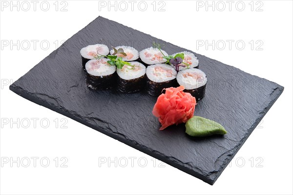 Rolls with shrimps and soft sheese isolated on white background