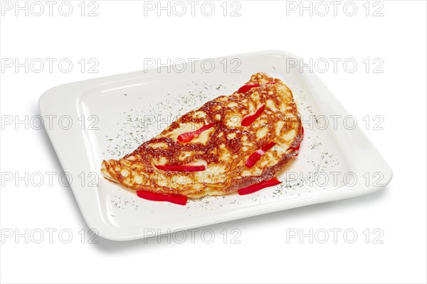 Layout for menu. Omelet with ham and bell pepper