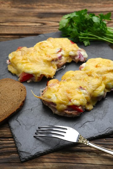 Baked in oven meat with mushrooms