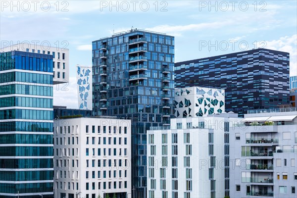 Oslo skyline modern city architecture buildings real estate office building in the Barcode District in Oslo