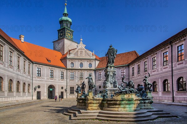 Fountain in the fountain courtyard of the Munich Residenz. Munich