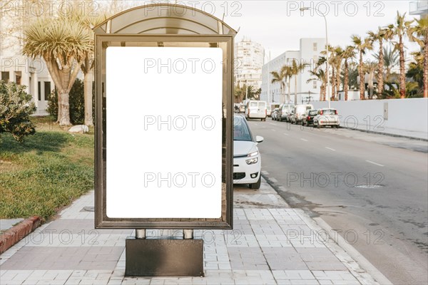 Empty white sign board bus stop