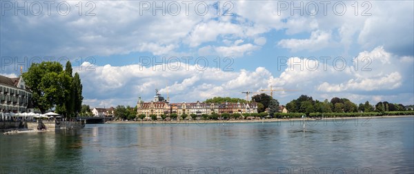 View from the harbour of old historic buildings on Lake Constance