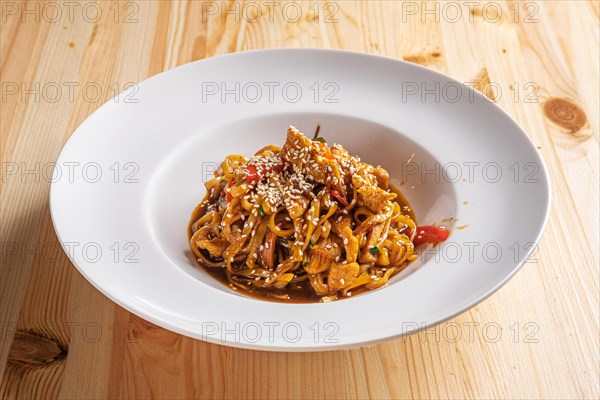 Udon noodles with veal