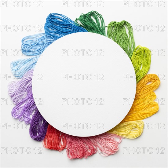 Circular frame with colorful thread