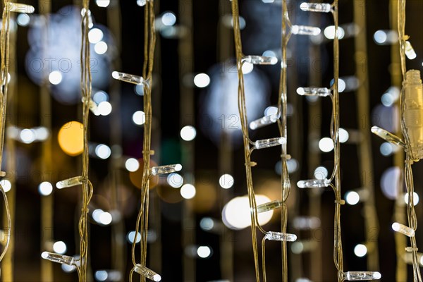 Close up fairy light against bokeh background