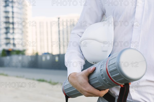 Close up man with helmet outdoors