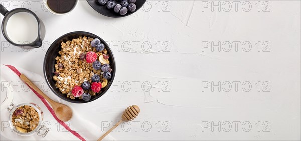 Top view bowl with homemade granola. Resolution and high quality beautiful photo