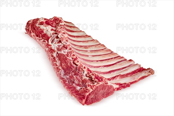 Fresh raw rack of lamb isolated on white background