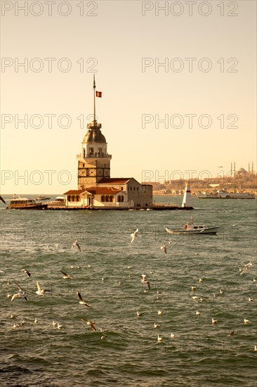 Maidens Tower located in the middle of Bosporus