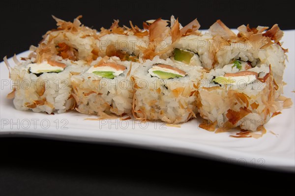 Closeup of bonito rolls served on plate