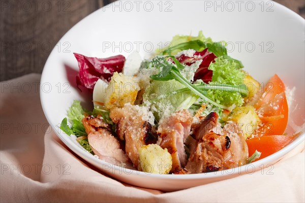 Plate with salad with meat