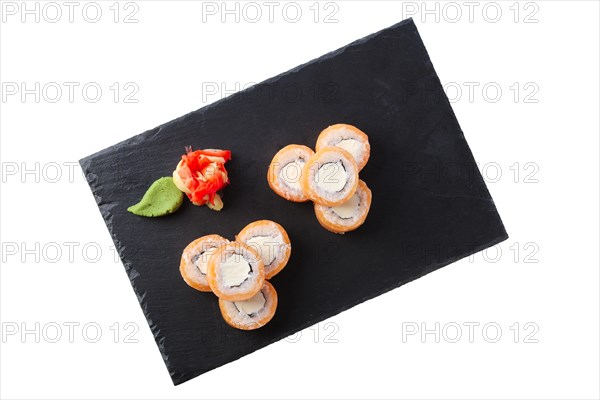 Portion of philadelphia maki isolated on white background