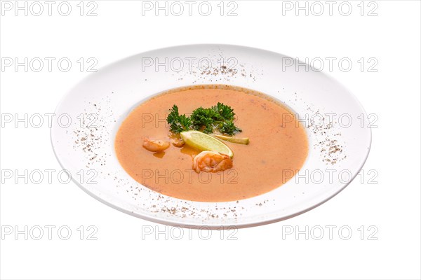 Shrimp soup isolated on white background