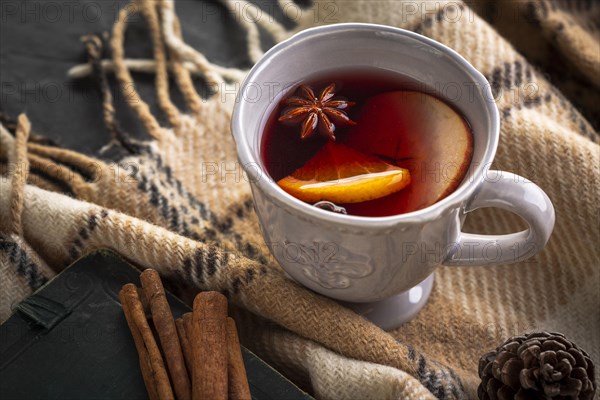 High angle cup with mulled wine condiments