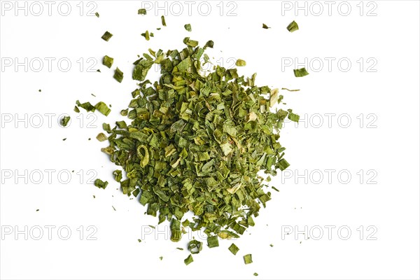 Heap of dry scallion on white background