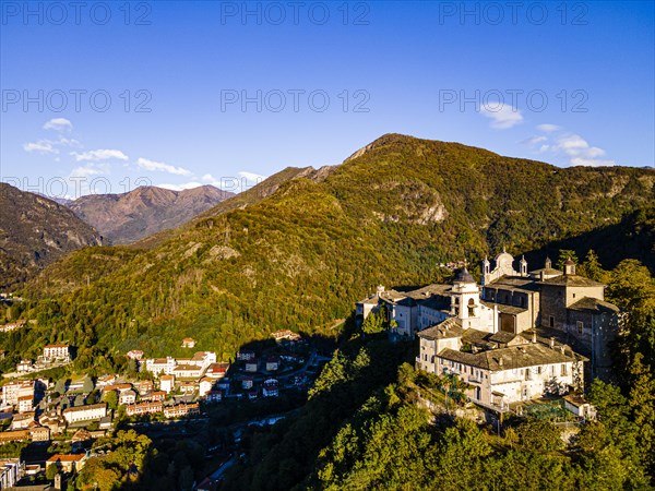 Aerial of the Unesco world heritage site Sacro Monte de Varallo