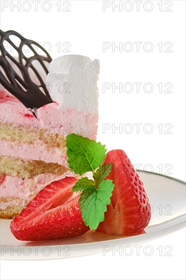 Fresh strawberry cake isolated on white background