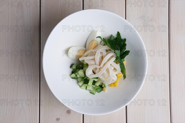Top view of salad with squid