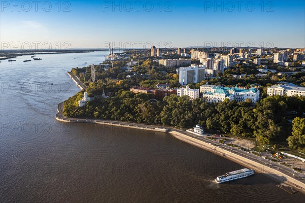 Aerial of Khabarovsk and the Amur river