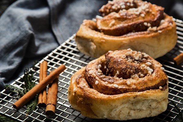 Close up cinnamon rolls plate