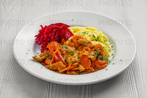 Plate with beef goulash