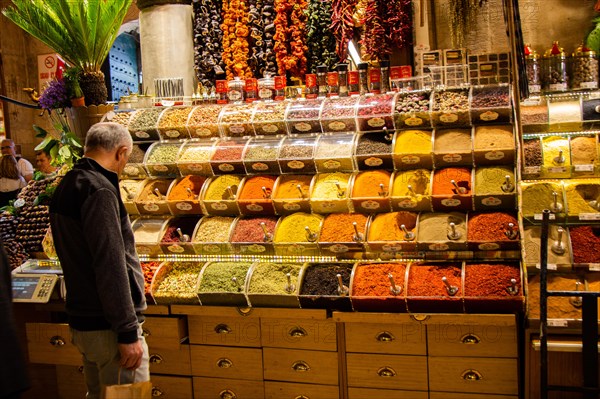 Oriental colorful spices in a traditional Turkish Spice Bazaar