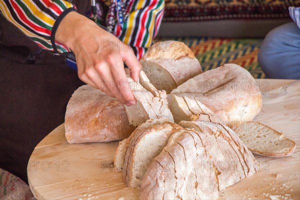 Traditional Turkish style made bread loaf cut into slices