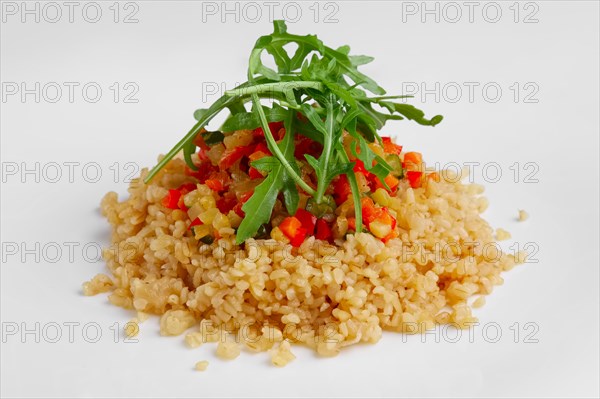 Traditional russian lenten salad with pearl barley