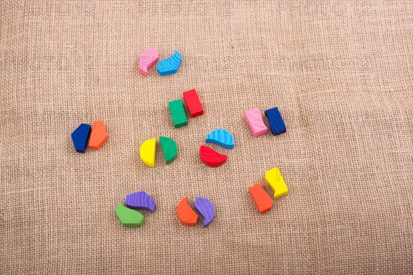 Colorful wooden pieces of a logic puzzle