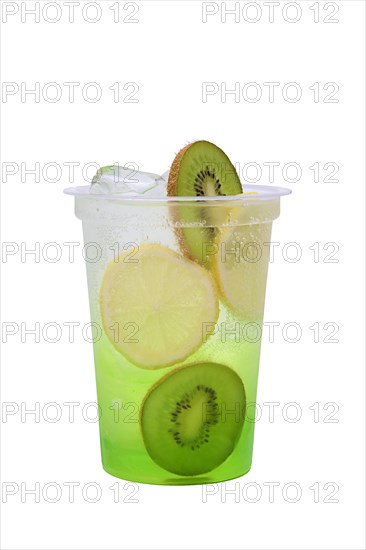 Kiwi and lemon lemonade in plastic take away glass