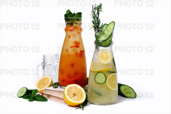 Two jars with cold summer lemonades