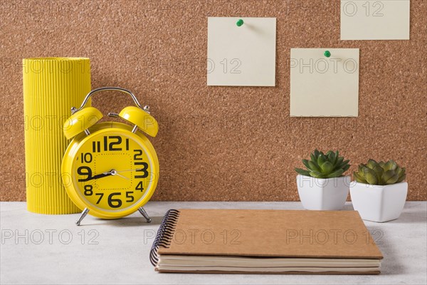 Workspace arrangement with clock. Resolution and high quality beautiful photo