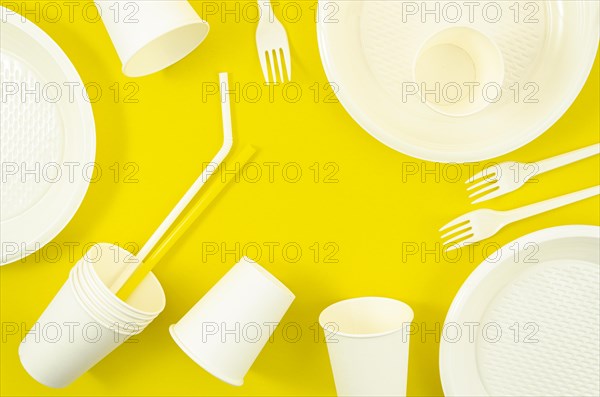 Various white plastic disposable tableware. Resolution and high quality beautiful photo