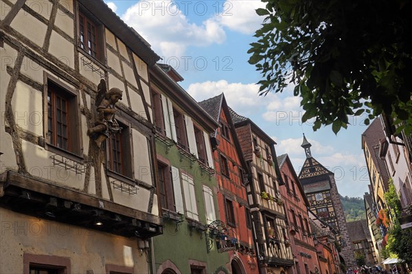 Colourful half-timbered houses in the historic old town of Riquewihr