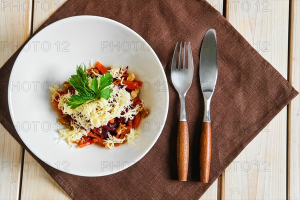 Table with salad with beetroot