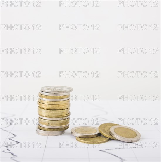Coins stack white table