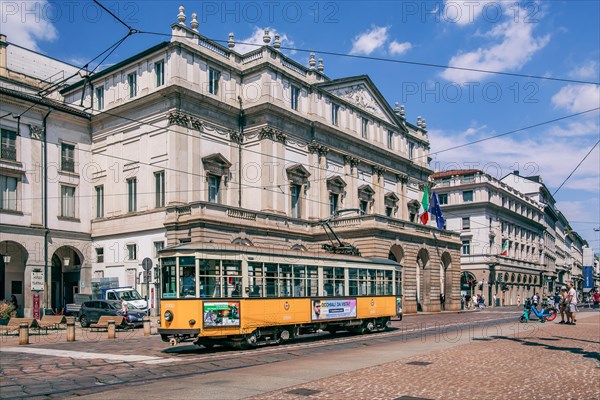 Historic tram in front of La Scala in Milan