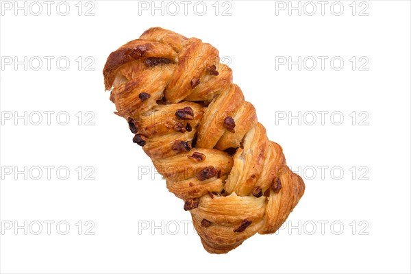 Puff pastry raisin bun isolated on white