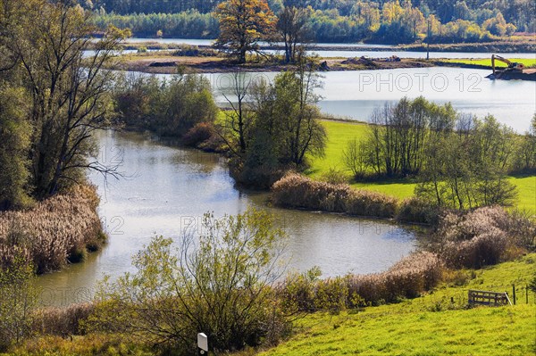 Autumn lake landscape with gravel extraction near Waltenhofen-Eggen