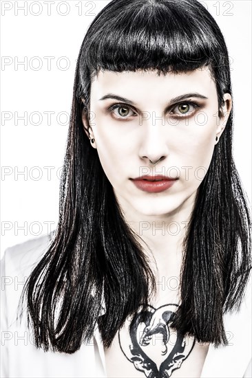 Portrait young woman with long black hair