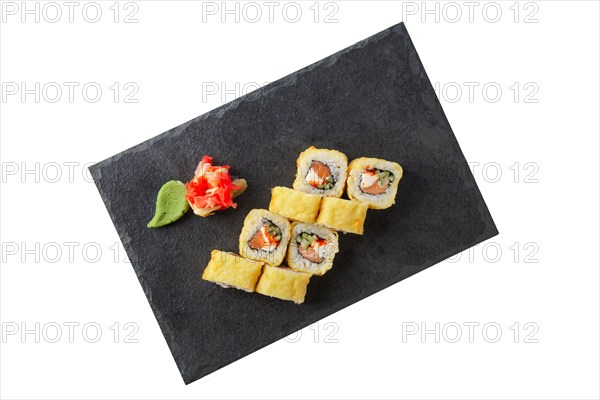 Portion of tempura maki isolated on white background