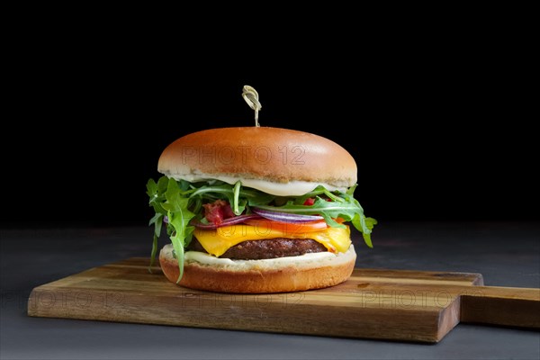 Tasty grilled beef burger with lettuce