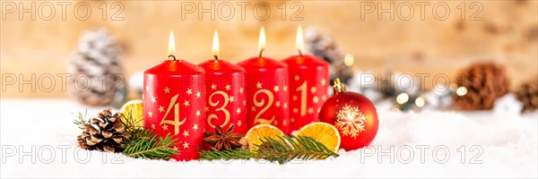 Fourth 4th Advent with Candle Christmas Decoration Advent Time copy space Copyspace Banner Panorama in Stuttgart