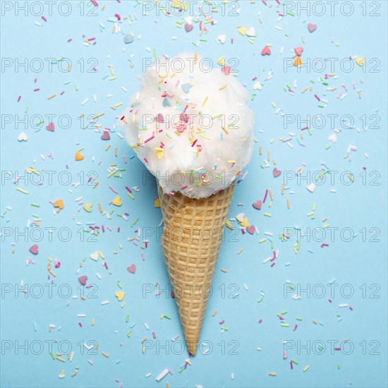 Close up view cotton candy ice cream cone