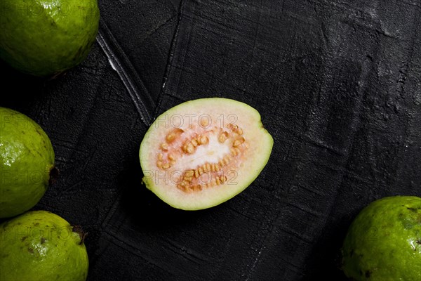 Flat lay sliced guava fruit