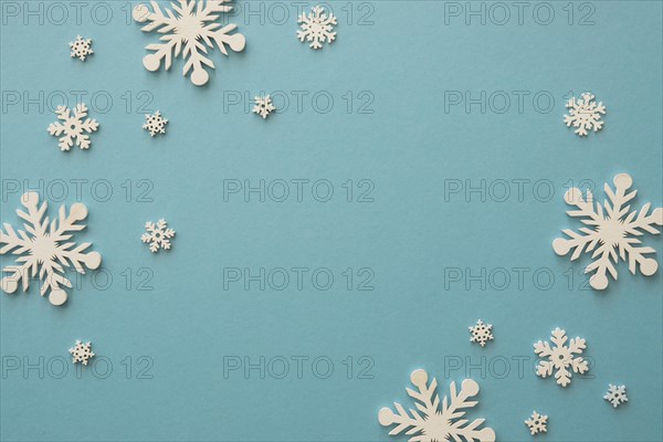 Top view minimalist white snowflakes. Resolution and high quality beautiful photo